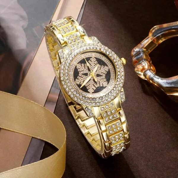 Ensemble de bijoux de luxe en strass, cinq pièces, motif flocon de neige – Image 4