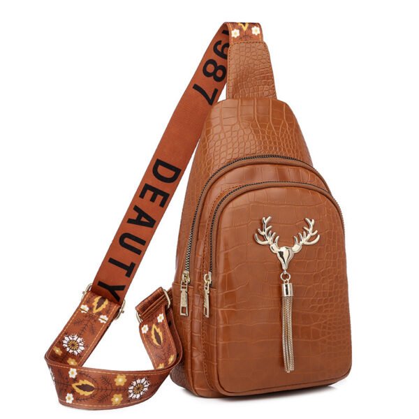 Sac bandoulière à pompon en forme de cerf pour femme, motif lettre brodée, tendance – Image 2