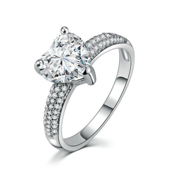 Bague en zircon en forme de cœur plaquée or blanc – Image 8