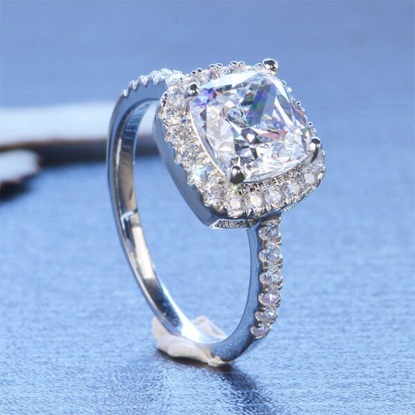 Bague de luxe en diamant rond et carré avec moissanite pour femme – Image 2