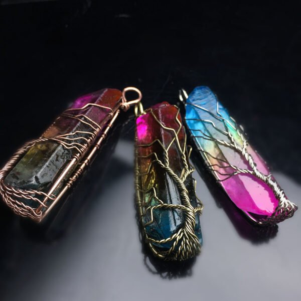 Pendentif arbre de vie en pierre brute colorée galvanisée – Image 7