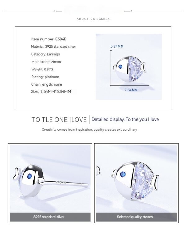 Boucles d'oreilles à tige en argent sterling S925, motif gourami frais et assorti – Image 10