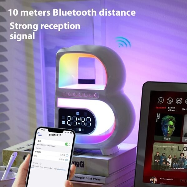 Haut-parleur Bluetooth Barcelone multifonctionnel, musique avec éclairage rythmique et chargeur sans fil pour téléphone – Image 4
