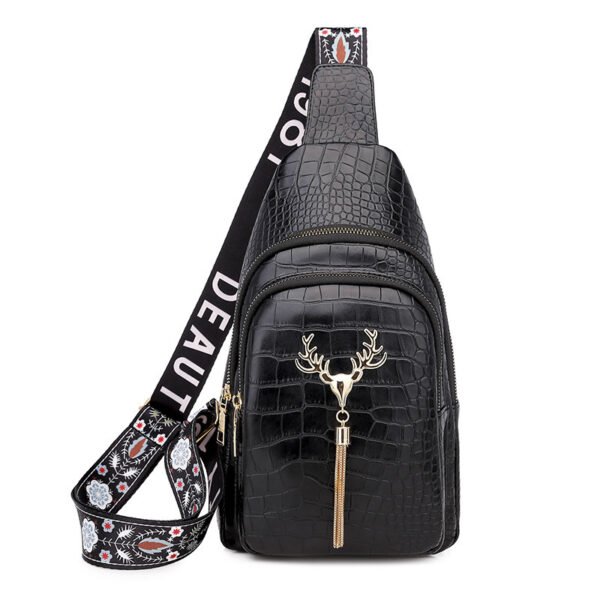 Sac bandoulière à pompon en forme de cerf pour femme, motif lettre brodée, tendance – Image 4