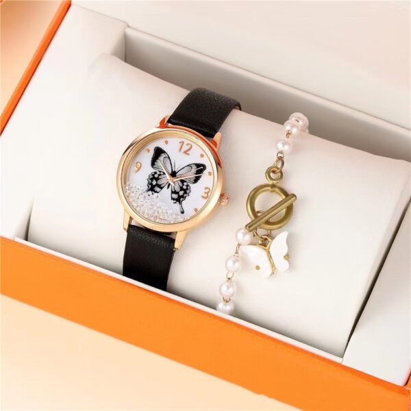 Montre à quartz papillon strass pour femme