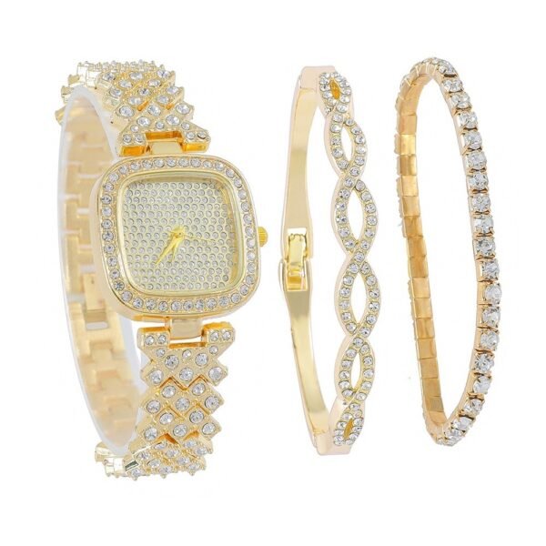Montre à quartz tendance pour femme avec bracelet carré en diamant – Image 5