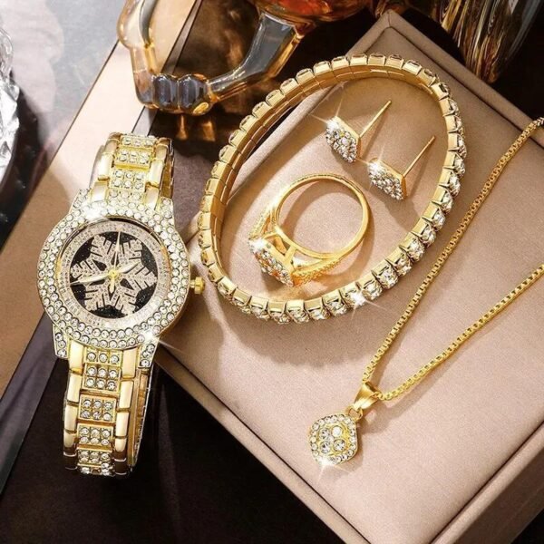 Ensemble de bijoux de luxe en strass, cinq pièces, motif flocon de neige