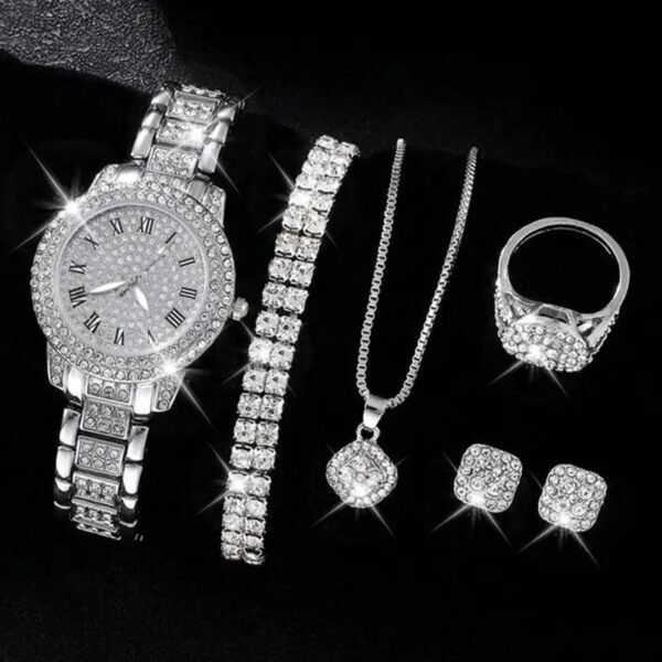 Montre à quartz romaine tendance en diamant pour femme, ensemble de cinq pièces – Image 10