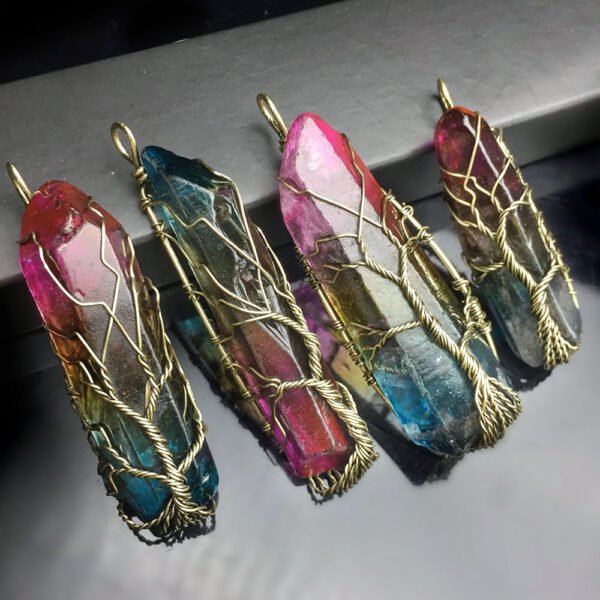 Pendentif arbre de vie en pierre brute colorée galvanisée – Image 8