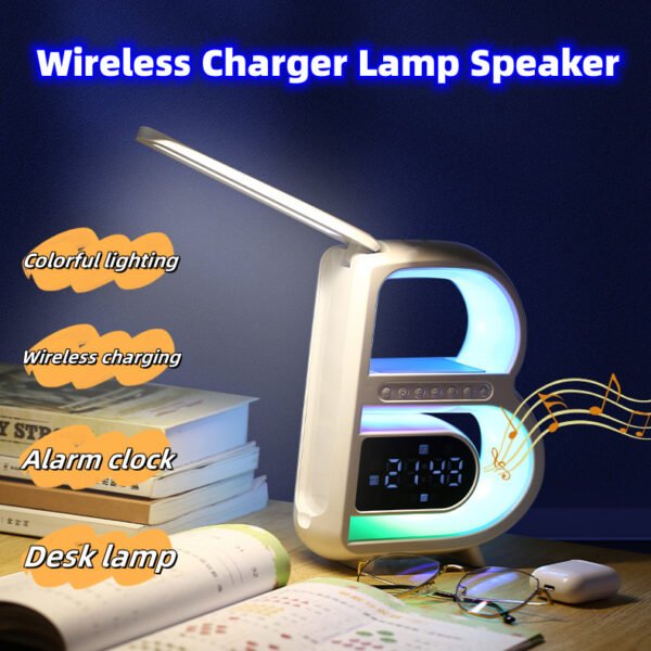 Haut-parleur Bluetooth Barcelone multifonctionnel, musique avec éclairage rythmique et chargeur sans fil pour téléphone