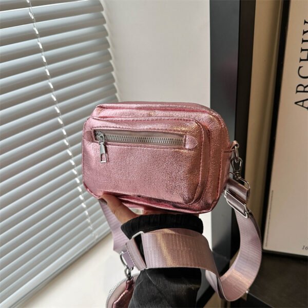 Petit sac à bandoulière carré simple et décontracté, style occidental, larges bretelles – Image 3