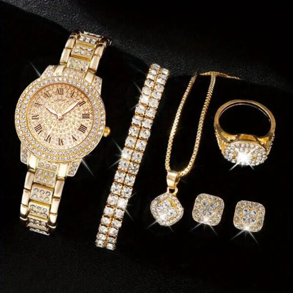 Montre à quartz romaine tendance en diamant pour femme, ensemble de cinq pièces – Image 9