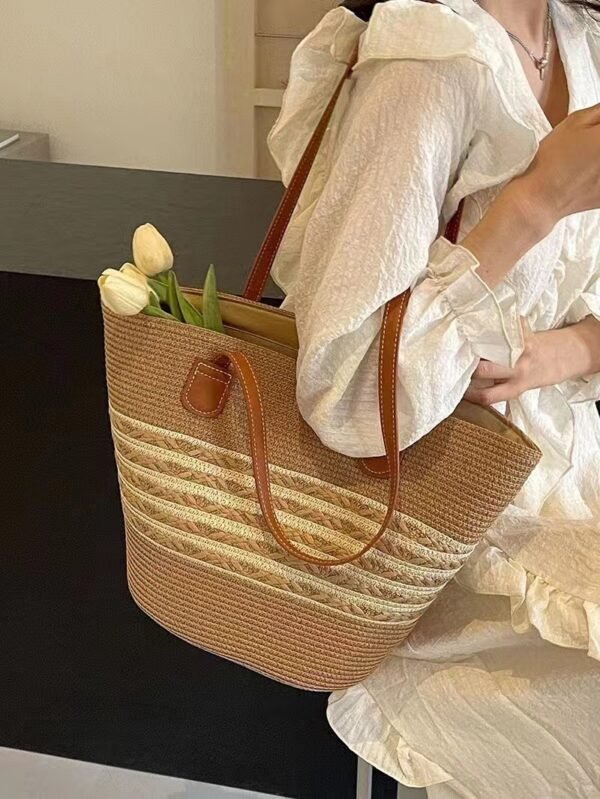 Grand Sac Fourre-Tout en Raphia Tressé, Style Estival Coréen – Image 6