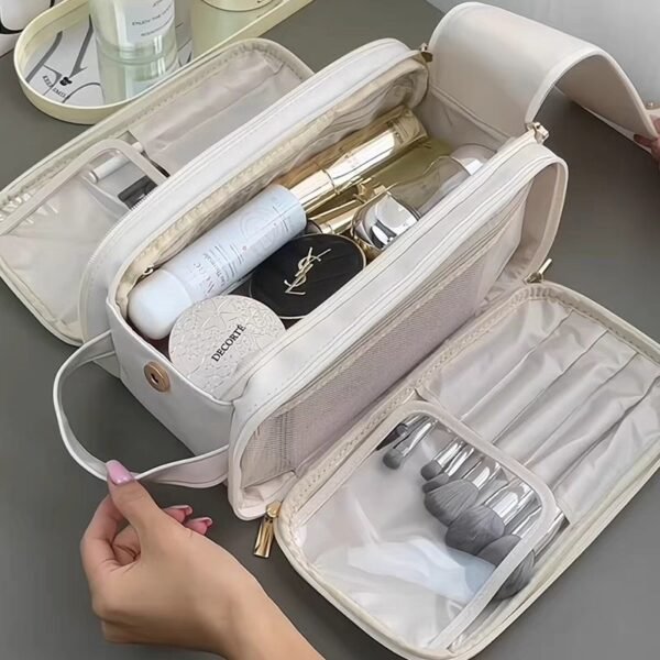 Trousse de toilette de voyage grande capacité à double fermeture éclair – Image 3