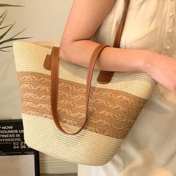 Grand Sac Fourre-Tout en Raphia Tressé, Style Estival Coréen – Image 3
