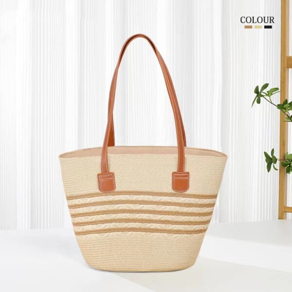 Grand Sac Fourre-Tout en Raphia Tressé, Style Estival Coréen – Image 7