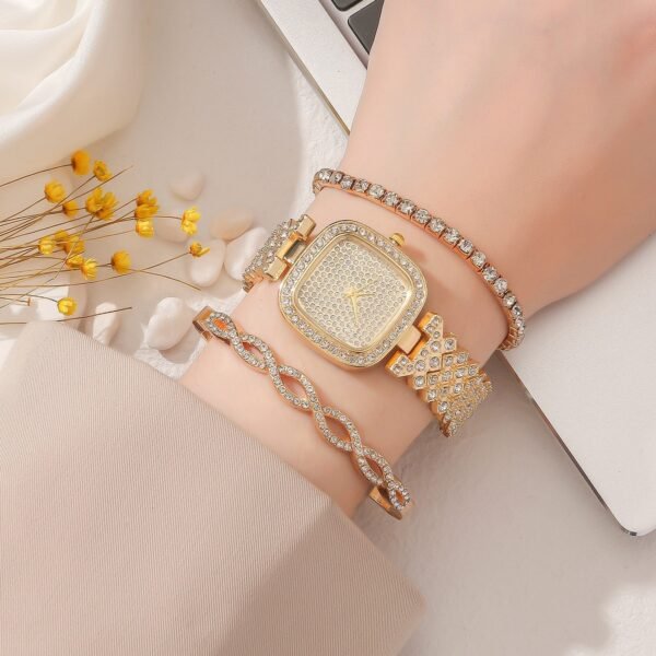 Montre à quartz tendance pour femme avec bracelet carré en diamant – Image 4