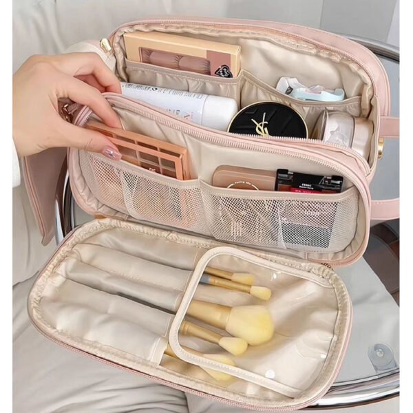Trousse de toilette de voyage grande capacité à double fermeture éclair – Image 7