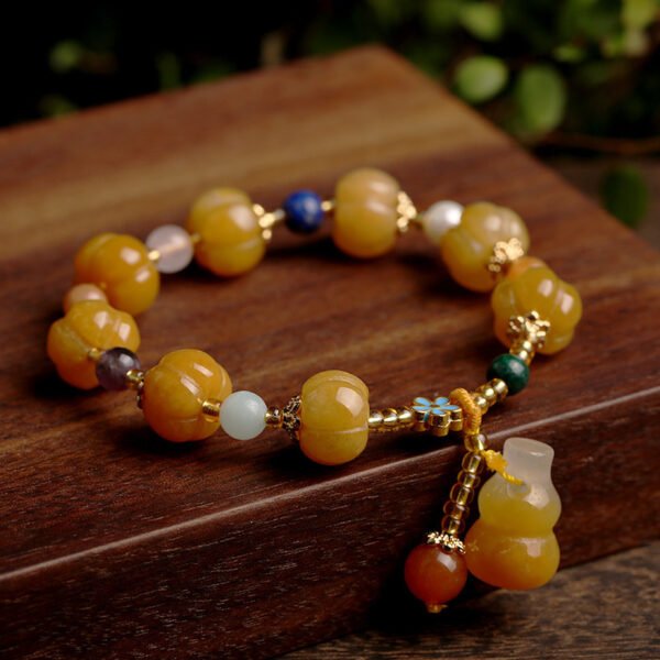 Bracelet en perles de jade et soie dorée à la mode – Image 8