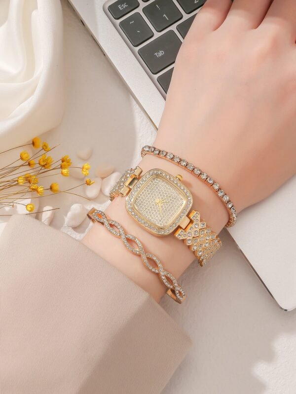 Montre à quartz tendance pour femme avec bracelet carré en diamant – Image 10