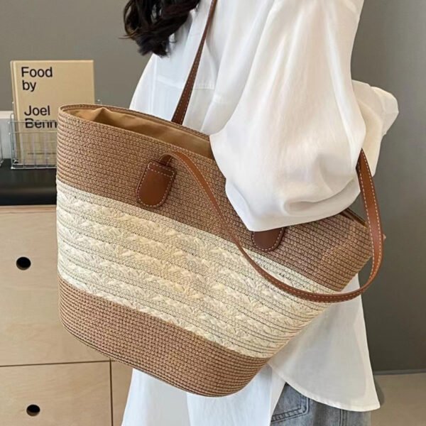 Grand Sac Fourre-Tout en Raphia Tressé, Style Estival Coréen – Image 2