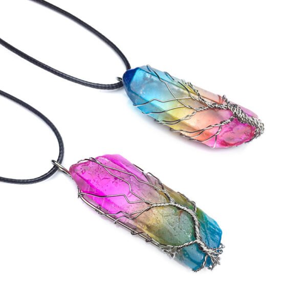 Pendentif arbre de vie en pierre brute colorée galvanisée – Image 3