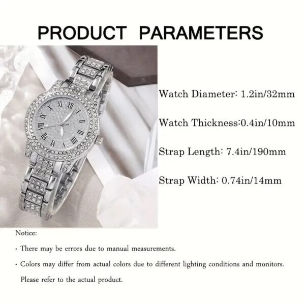 Montre à quartz romaine tendance en diamant pour femme, ensemble de cinq pièces – Image 6