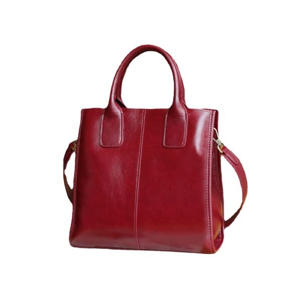 Sac à bandoulière pour femme en cuir tanné végétal, bandoulière simple, large sangle, ruban, vertical, carré – Image 7